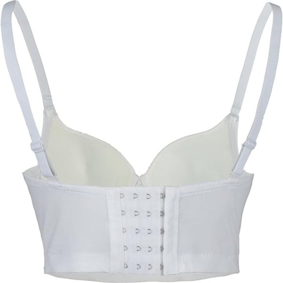 Women's Rhinestone Diamond Push Up Bustier Crop Top Sexy Punk Corset Bra White - Picture 2 of 6